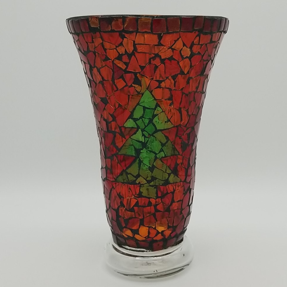 Vintage Red and Green Mosaic Tree Holiday Vase - Picture 8 of 8